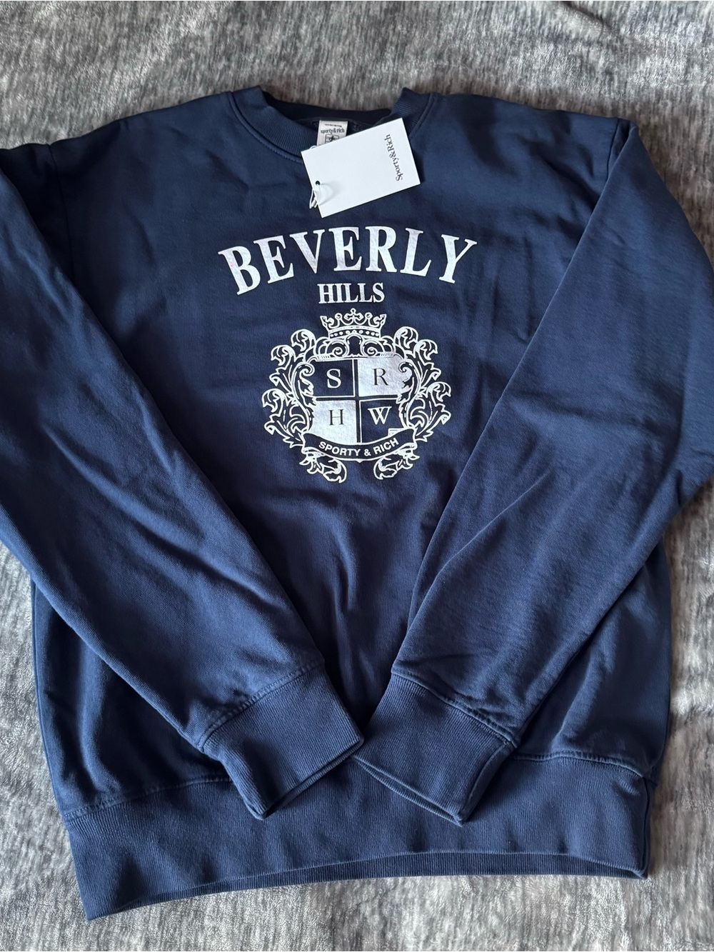 Sporty & Rich Navy Crewneck with White Beverly Hills Crest